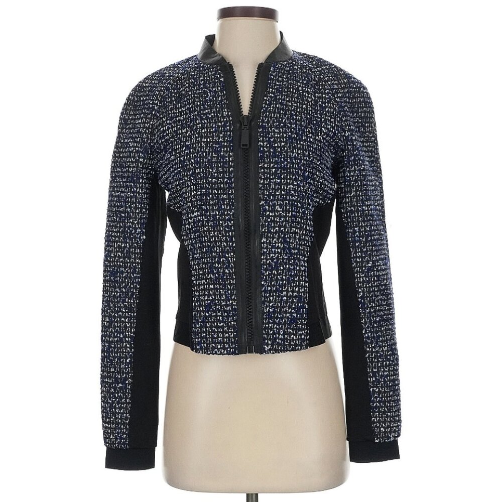 Elie Tahari Cropped Zip-Front Tweed Jacket